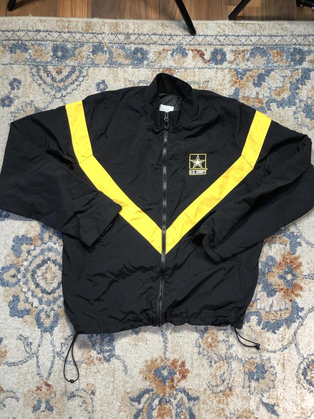 U.S. Army Jacket Mens Medium Black Yellow Full Zip APFU Running Windbreaker